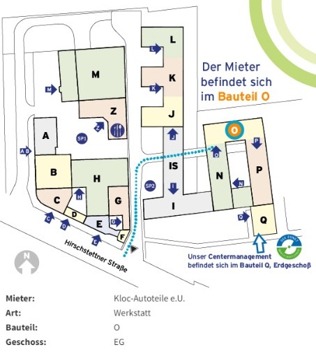 Lageplan — TurboDirekt / Kloc Autoteile e.U. befindet sich in Bauteil O, Hirschstettnerstraße 19–21, 1220 Wien